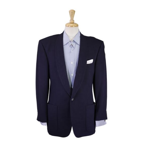 Jhane Barnes Vintage Navy Blue Woven Shawl Lapel 1-Btn Blazer Jacket 38R